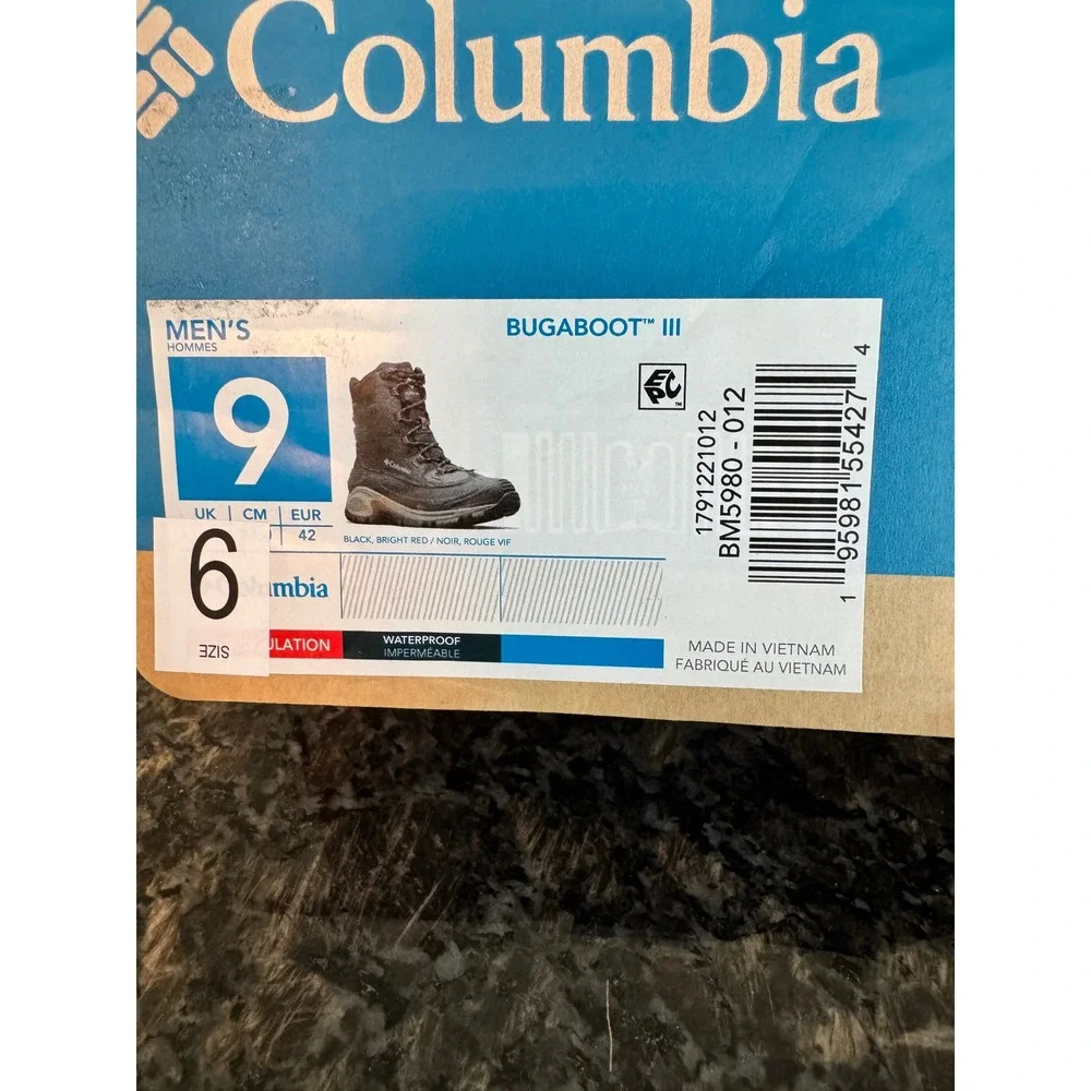 Columbia Bugaboot III Mens 9 Black Waterproof 200g Insulated Boots snow shoes